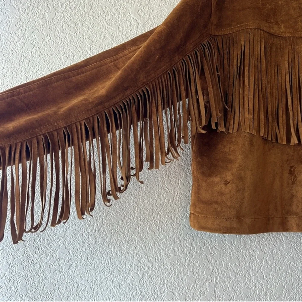 BDG Brown Suede Fringe Leather Jacket - Picture 3 of 9